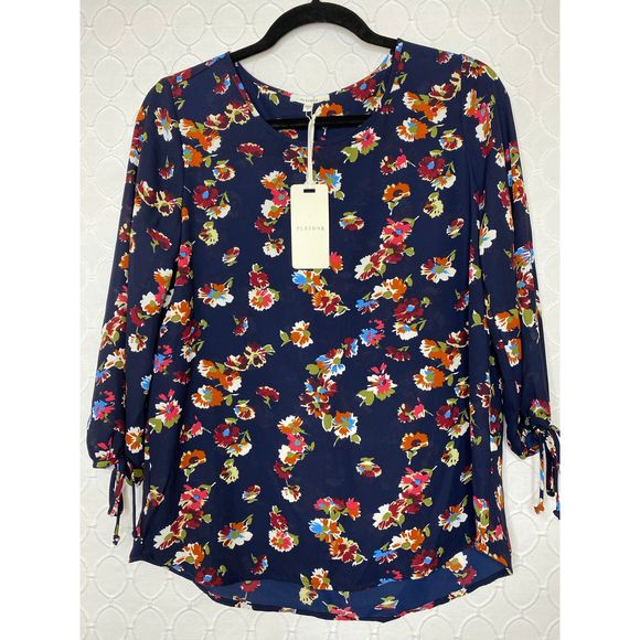 Pleione Tops - NWT Pleione Floral Tie Sleeve Blouse Size Small